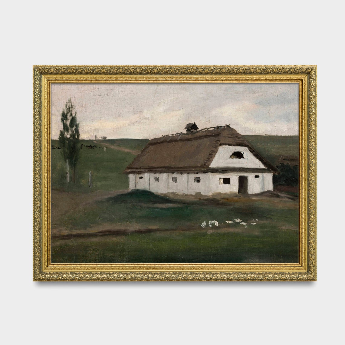 Barn Painting Farmhouse Wall Art Country Cottage Landscape Antique Wall Art Vintage Oil Painting Print - Image 3