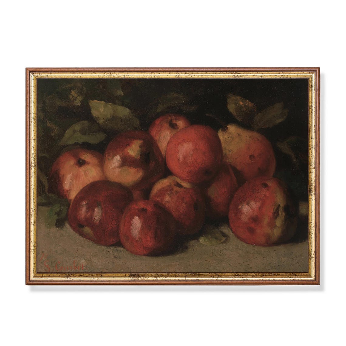Moody Vintage Still Life with Red Apples Dark Antique Fruit Poster