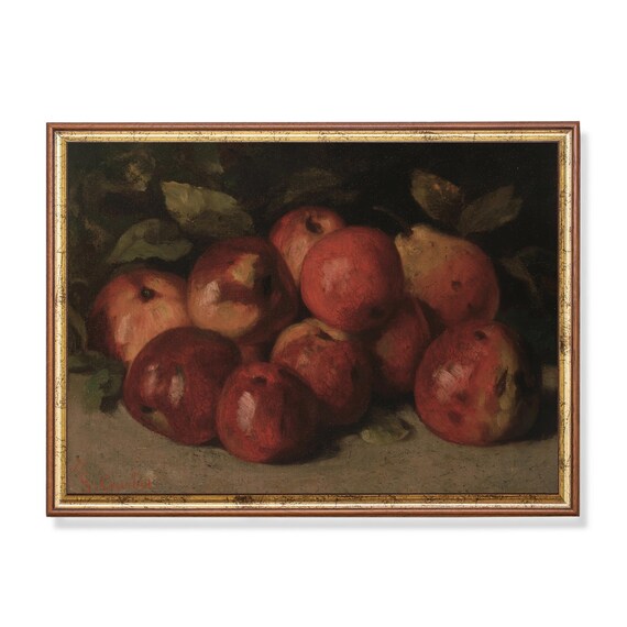 Printed And Shipped Vintage Still Life Painting Still Life With Apples Antique Fruits Print Moody Rustic Art Kitchen Decor