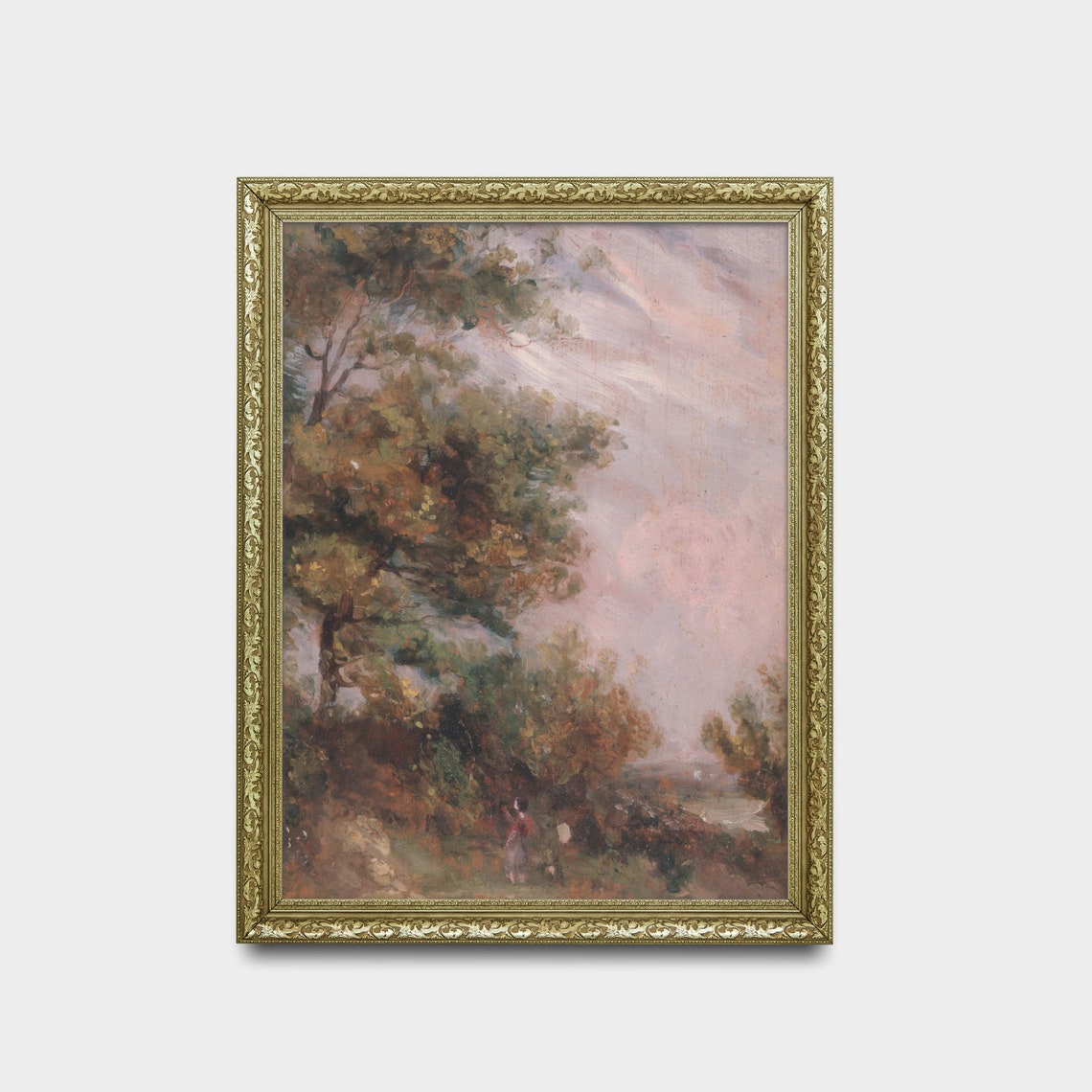 Vintage Landscape Painting Antique Tree Forest Print Moody Rustic Vertical Art Wall Art Farmhouse Decor - Image 2