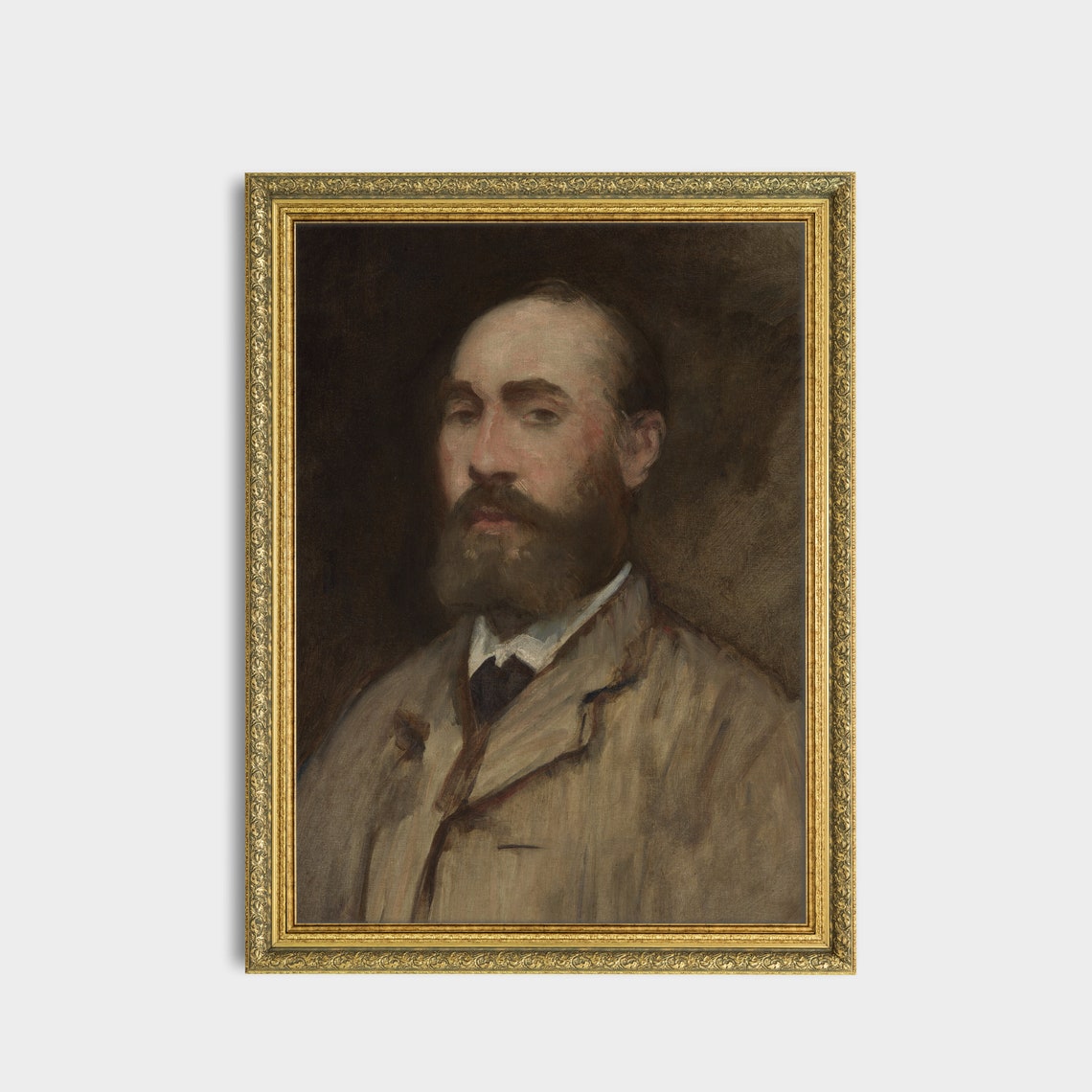 Bearded Gentleman in Tan Jacket Antique Moody Portrait Painting Poster - Image 3