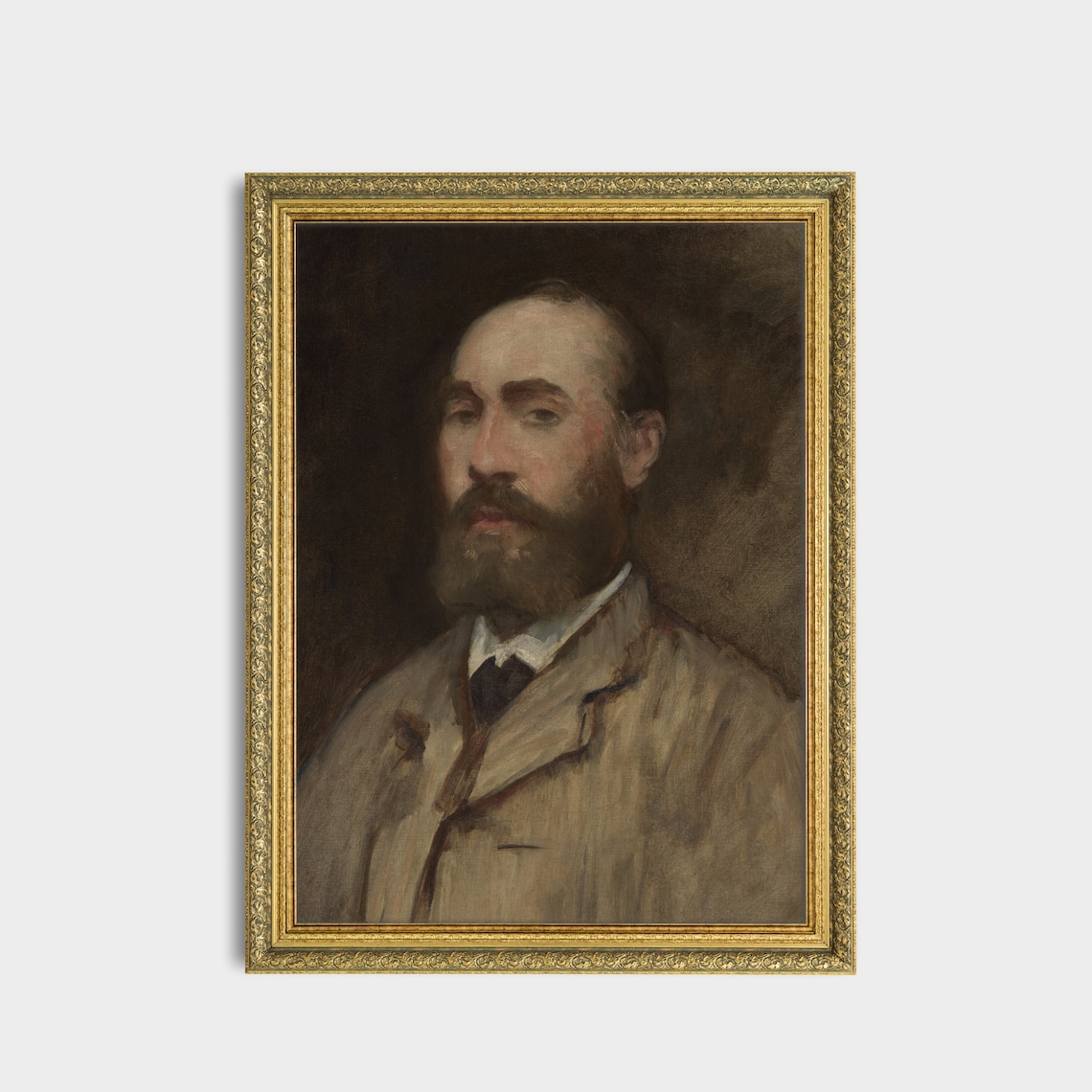 Moody Portrait of a Bearded Gentleman in a Brown Coat Vintage Poster - Image 3