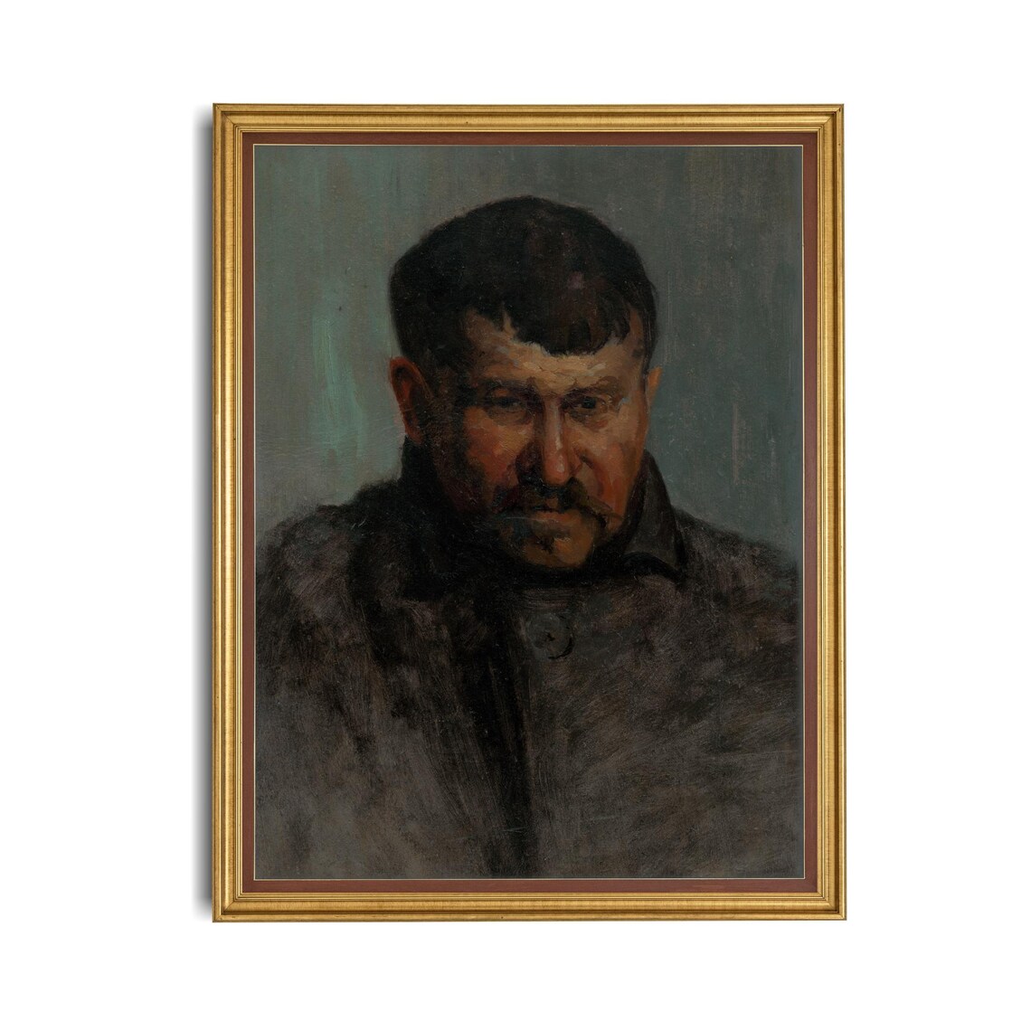 Moody Antique Young Man In Fur Coat Portrait Oil Painting Poster - Image 4