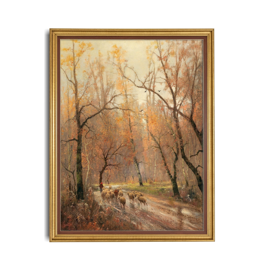 Shepherdess With Flock Of Sheep, Rustic Autumn Art Print - Image 2