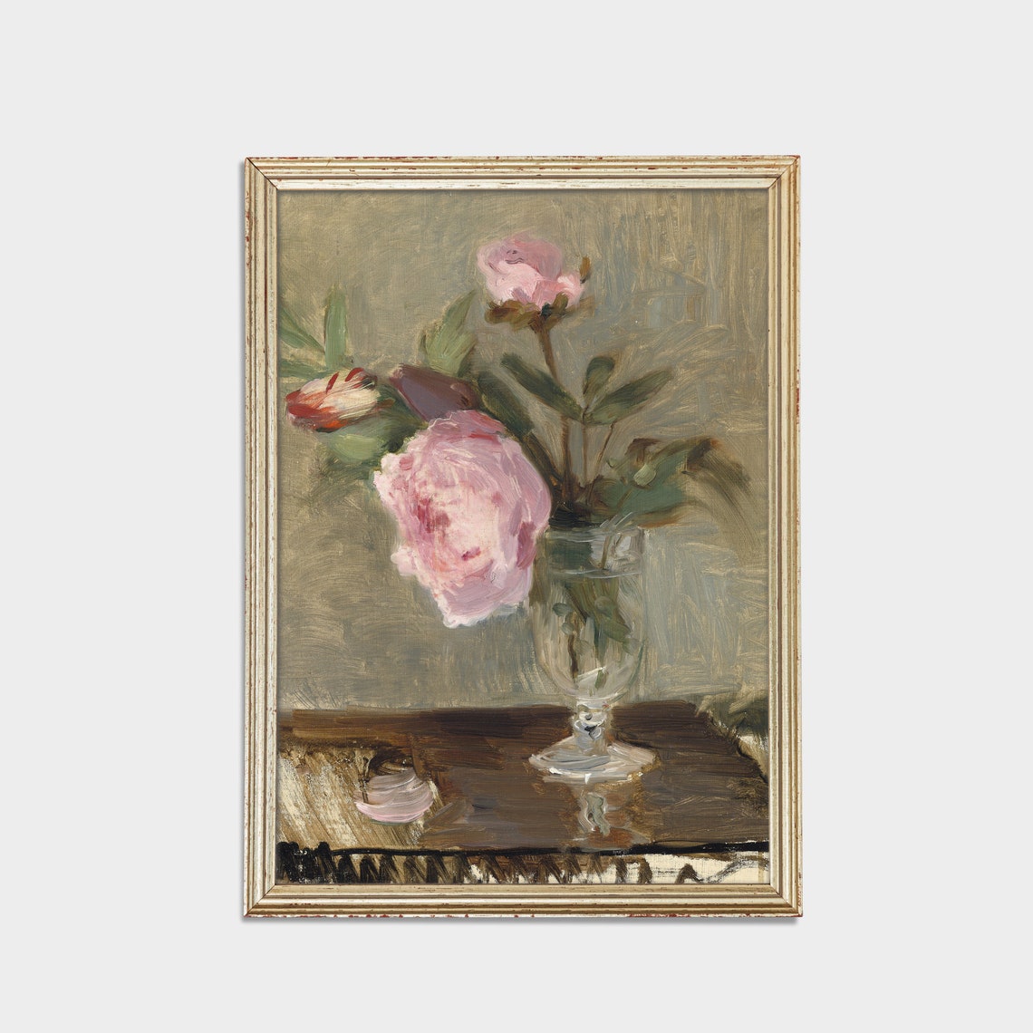 Pink Peonies in a Glass Vase Impressionist Still Life Poster - Image 2