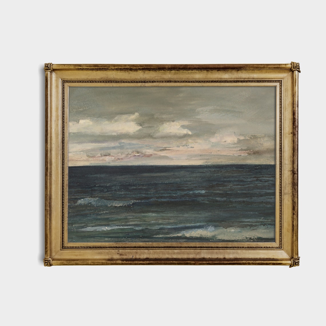 Dark Open Sea Under a Pale Cloudy Sky Moody Watercolor Seascape Print - Image 4