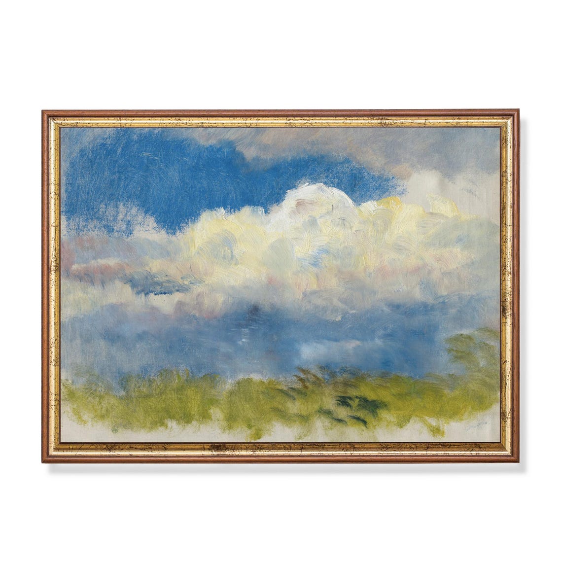 Study of a Spring Sky with Billowing White Clouds Over Fields Poster
