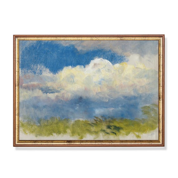 Printed And Shipped Vintage Cloud Painting Antique Cloud Study Sky Fine Print Farmhouse Decor Mailed Print Study Of Spring Sky
