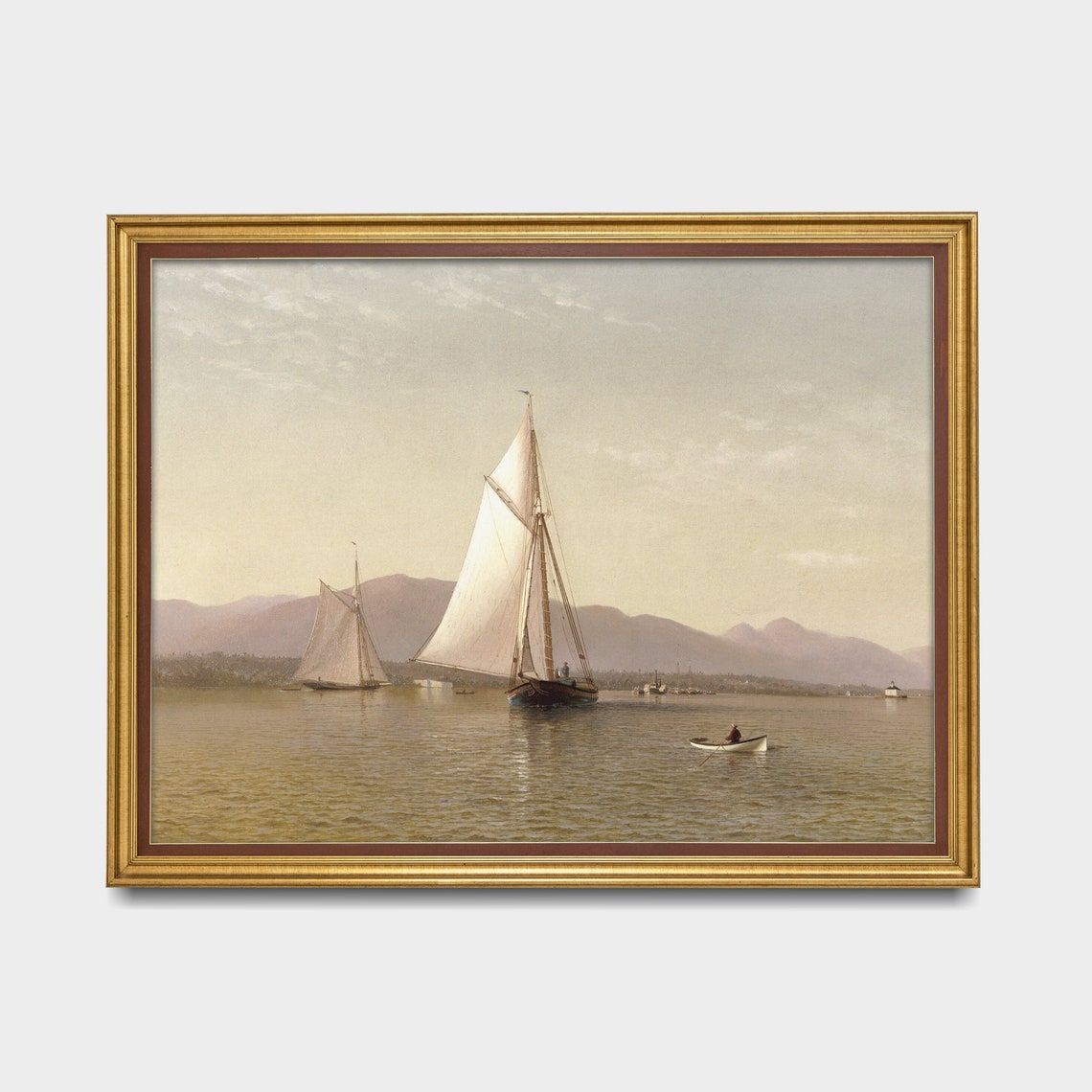 Sailing Sloops on Calm Mountain Lake Vintage Seascape Poster - Image 3