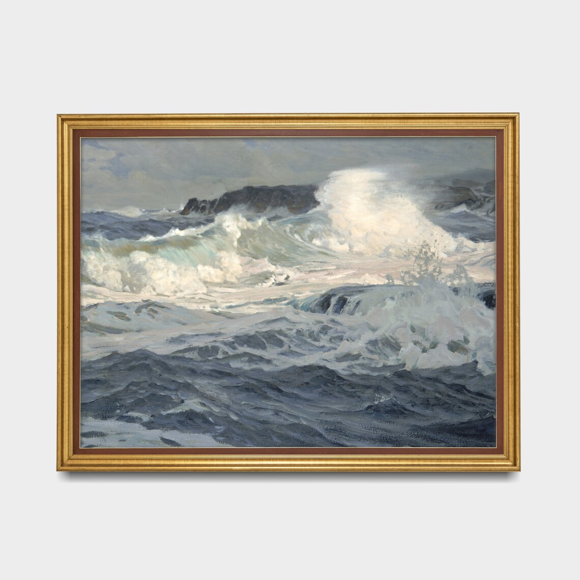 Vintage Seascape, Ocean Waves Coastal Art Print - Image 3