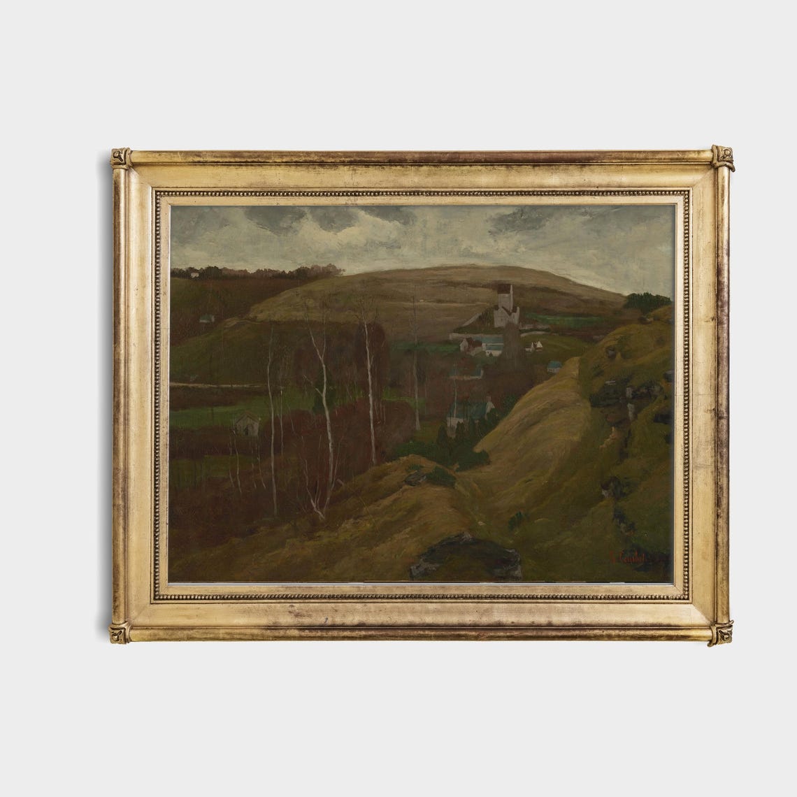 Rolling Hills Village Church Spire Antique Landscape Painting Poster - Image 4