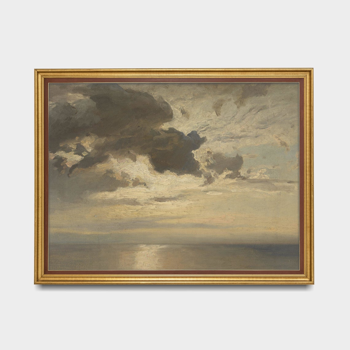 Dramatic Cloud Study Over a Moonlit Sea Antique Skyscape Poster - Image 3