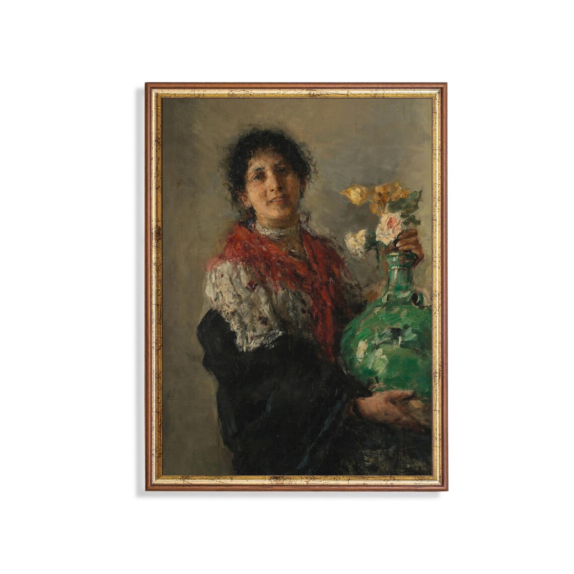 Woman With Green Vase Vintage Impressionist Portrait Art Poster