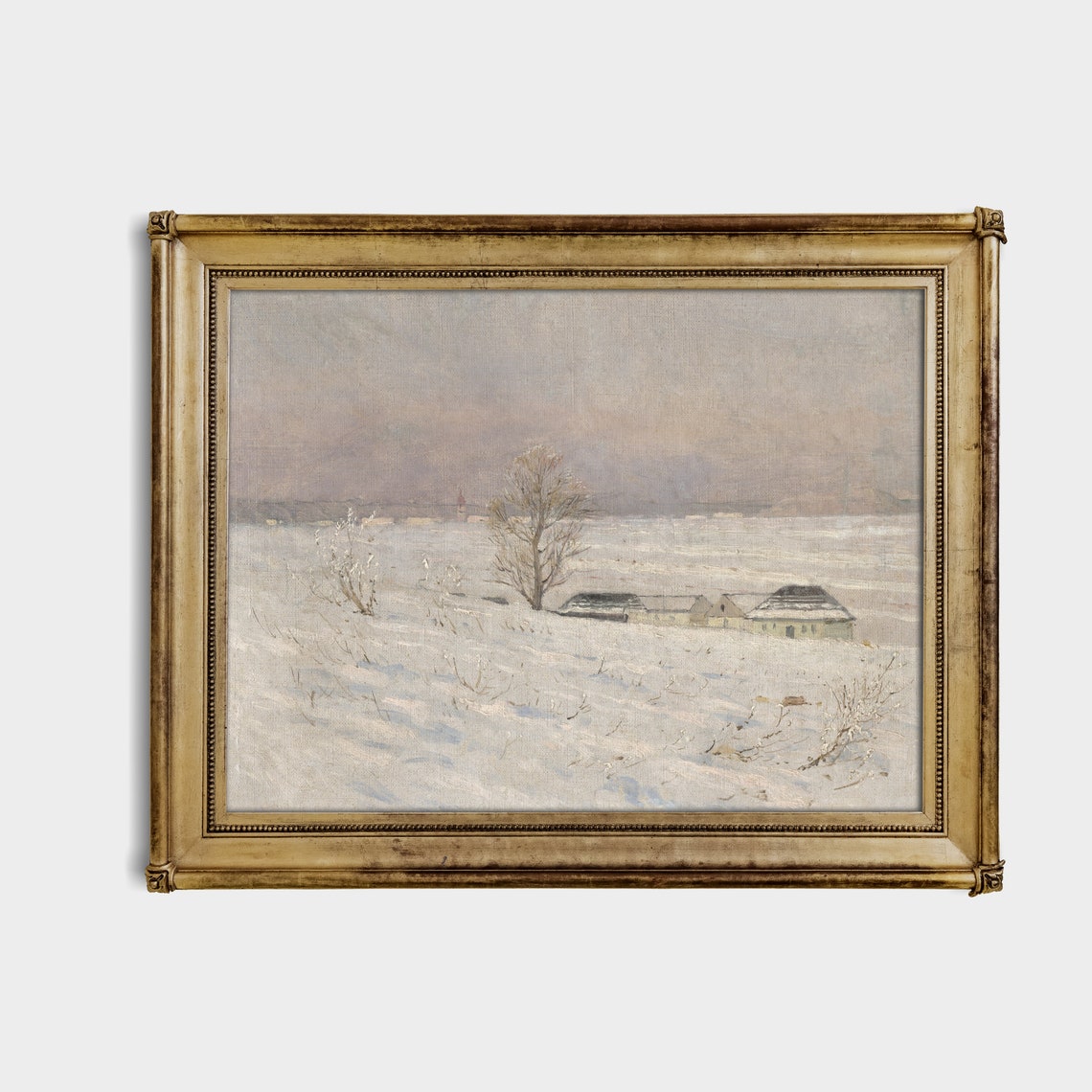 Snow Covered Field With Farmhouses Antique Winter Scene Poster - Image 4