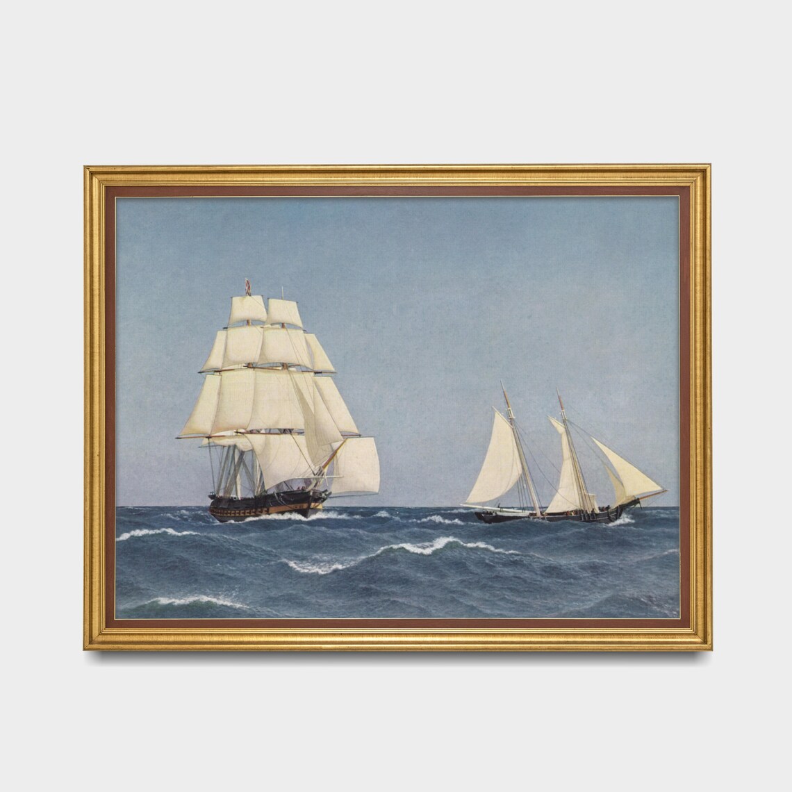 Tall Sailing Ships on the Open Sea Vintage Nautical Art Poster - Image 3