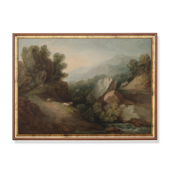 Printed And Shipped Vintage Landscape Painting Rocky Wooded Landscape Country Scenery Moody Rustic Nature Art Physical Prints