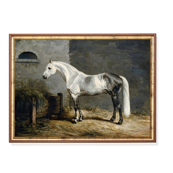 Printed And Shipped Vintage Horse Painting Rustic Moody Art Horse Lover Gift Farmhouse Decor Animal Oil Painting Physical Print