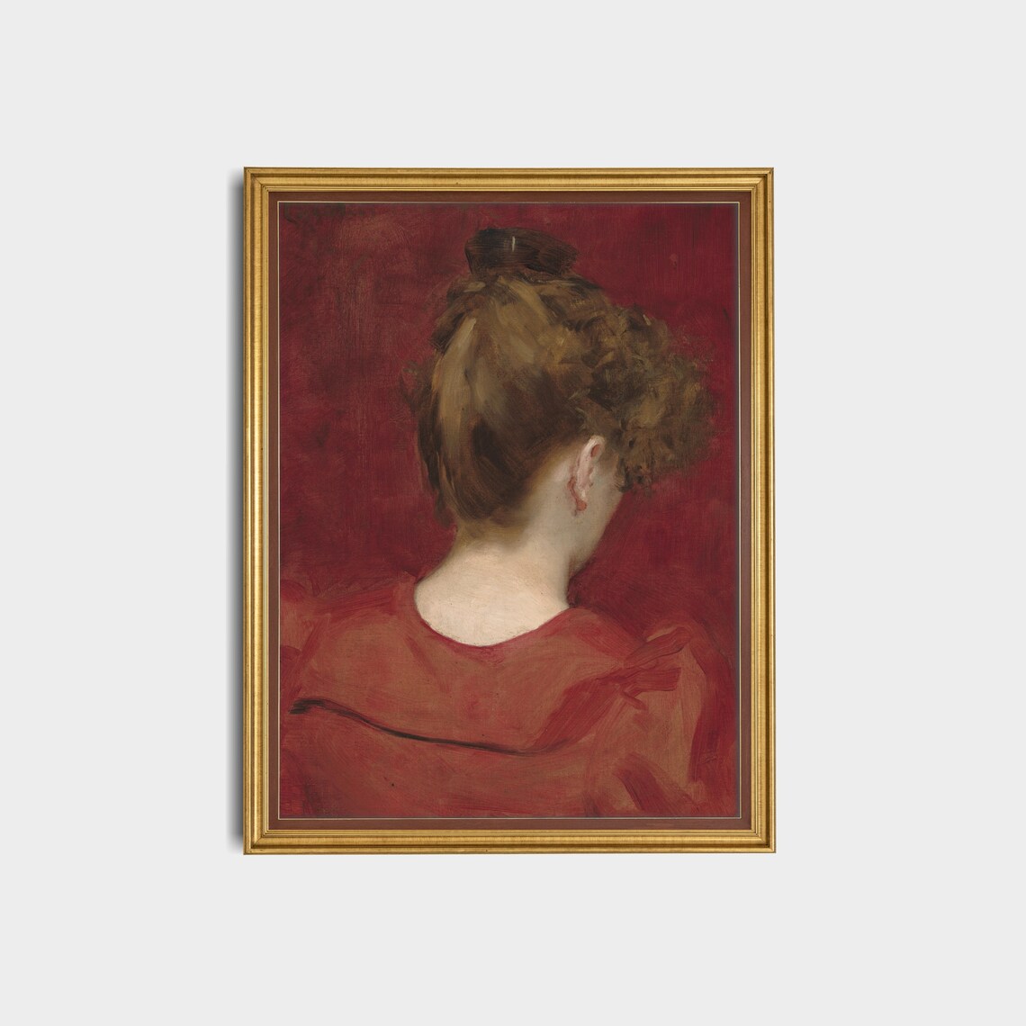 Woman in Red from Behind Oil Portrait Antique Painting Poster - Image 3
