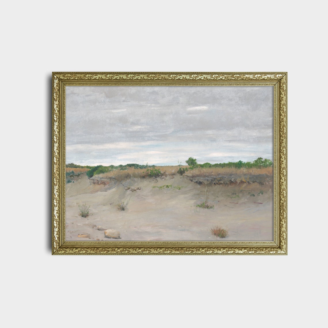 Empty Sand Dunes Under a Grey Sky Muted Vintage Landscape Poster - Image 2