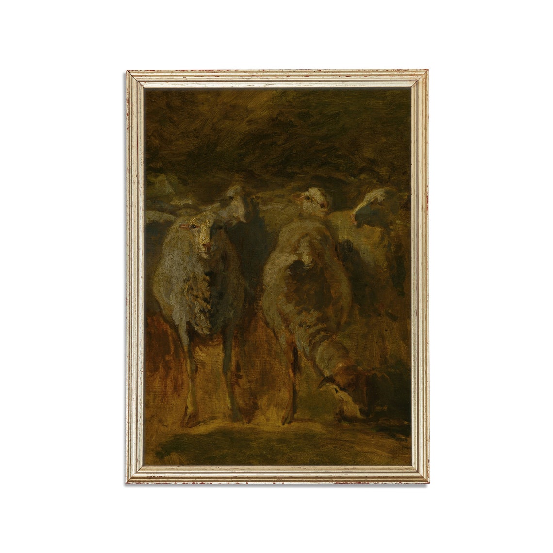 Moody Dark Sheep in Shadows Antique Oil Painting Fine Art Poster - Image 2