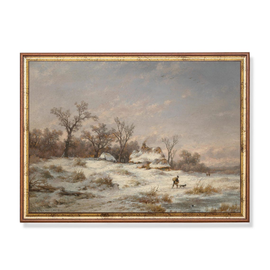 Snowy Cottages Winter Countryside Antique Landscape Art Poster