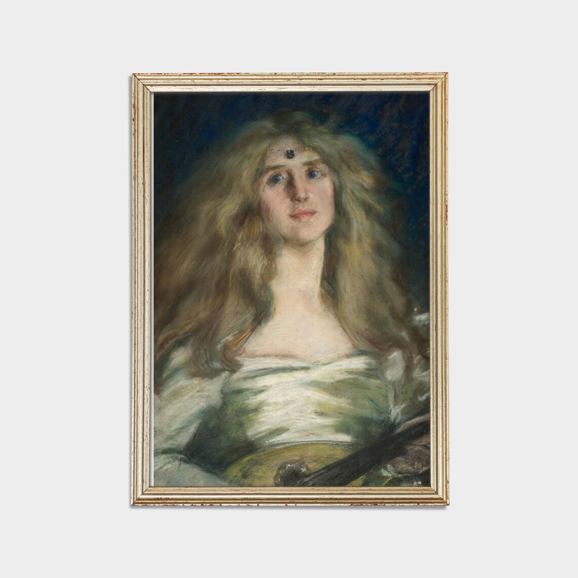 Golden Haired Woman With a Mandolin Moody Vintage Portrait Poster - Image 2