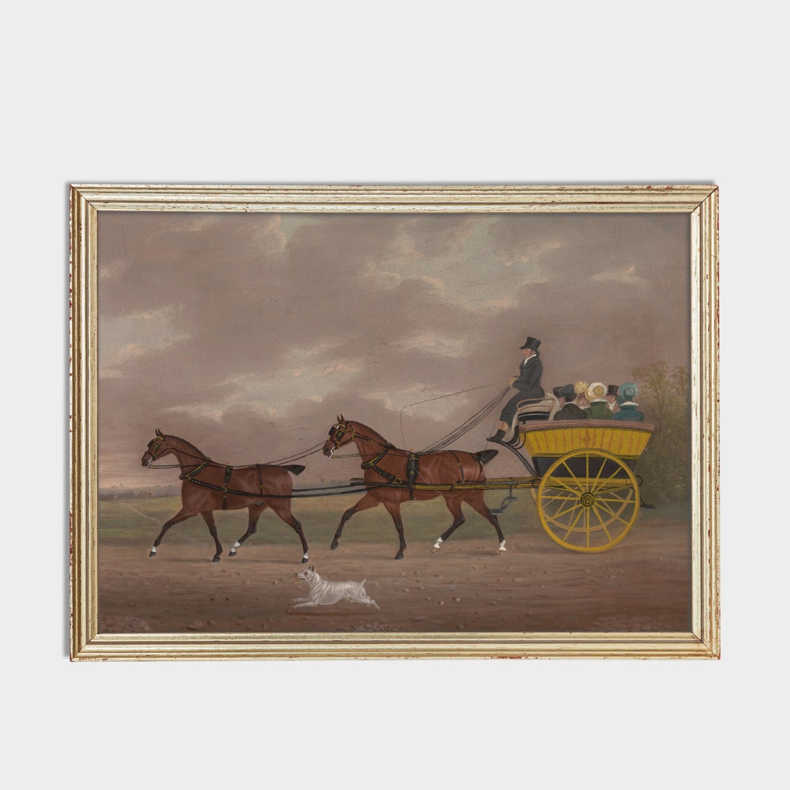 Yellow Carriage With a Pair of Bay Horses Vintage Driving Poster - Image 2