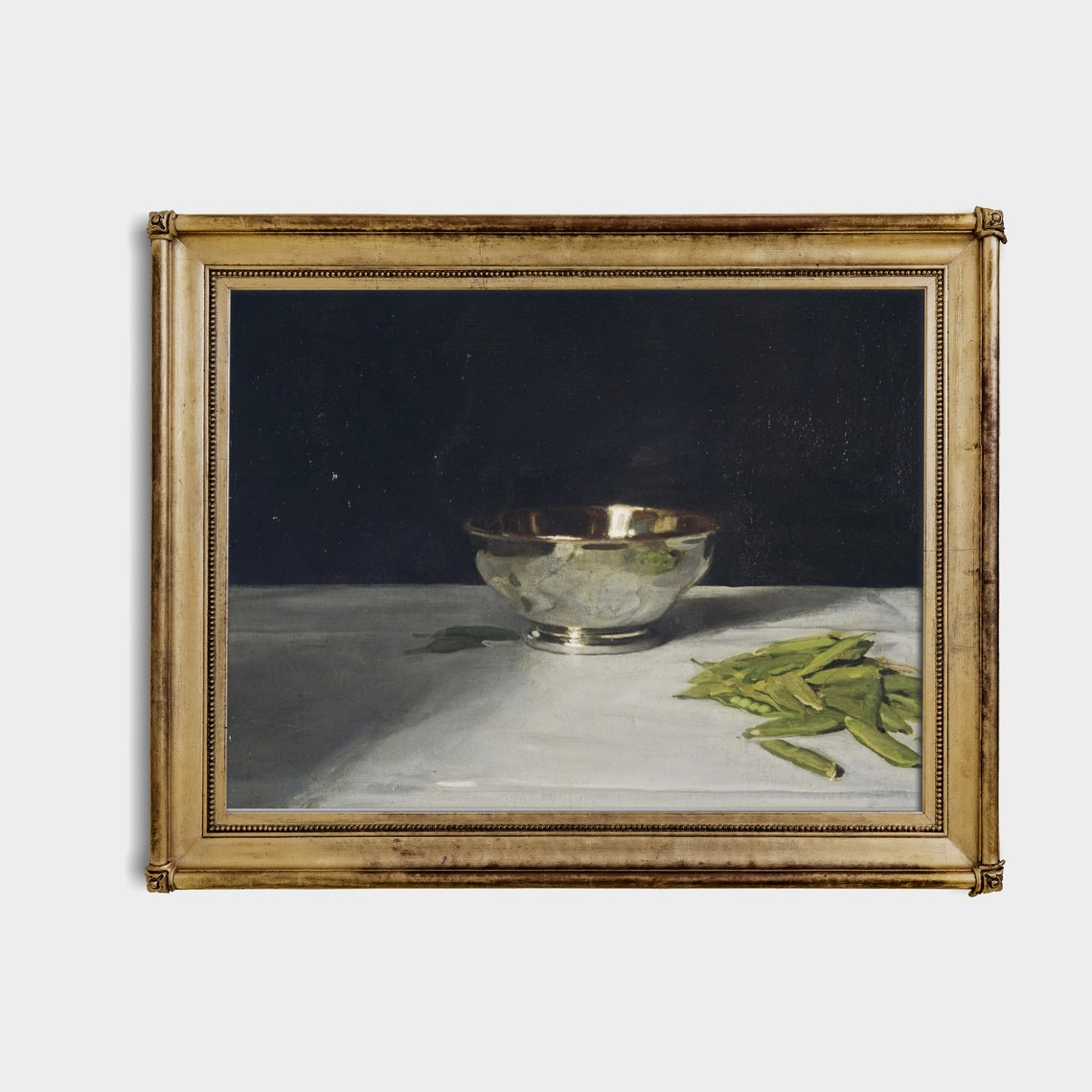Silver Bowl and Green Peas Minimalist Still Life Painting Poster - Image 4