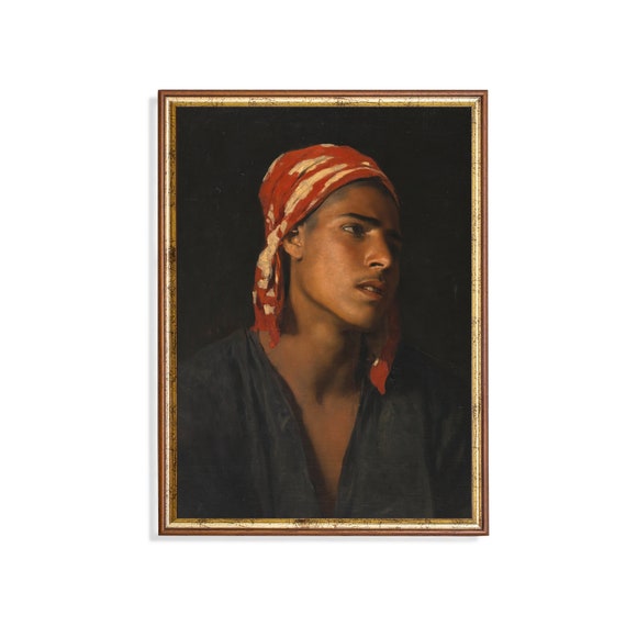 Vintage Portrait Painting Antique Man Portrait Moody Rustic Print Wall Art 19th Century Fine Art Print