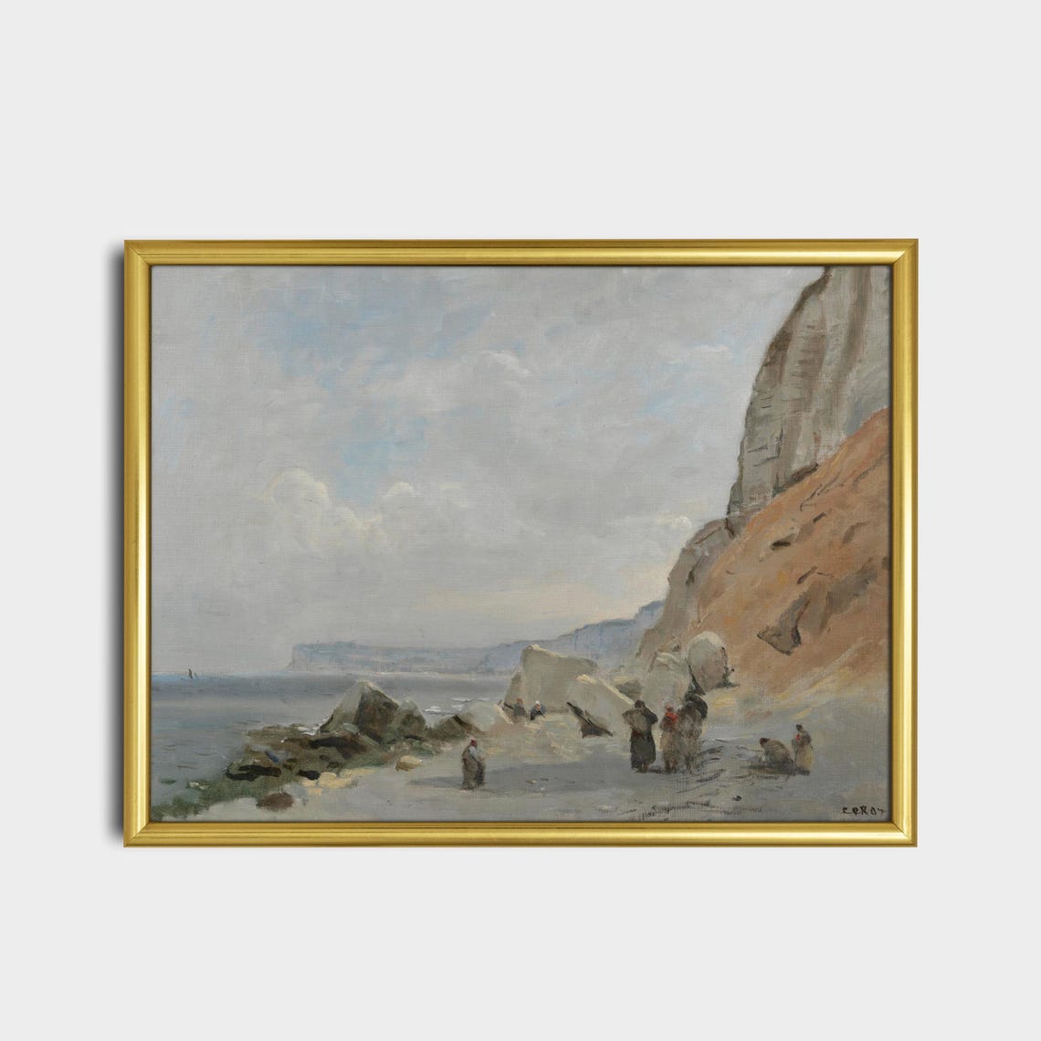 White Chalk Cliffs of the Coast with Beach Figures Seascape Poster - Image 2