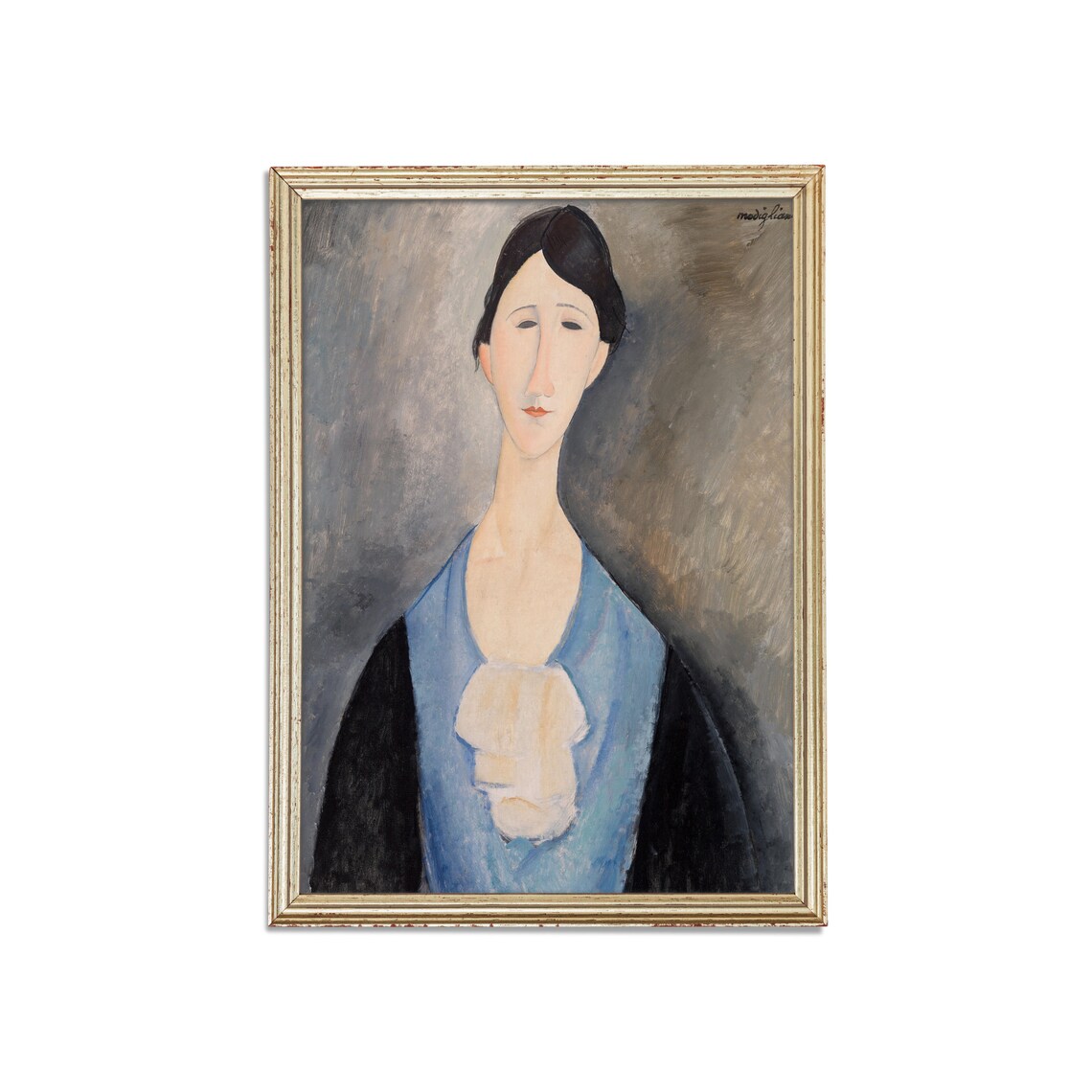 Woman in a Blue Blouse with a White Scarf Modigliani Portrait Poster - Image 3