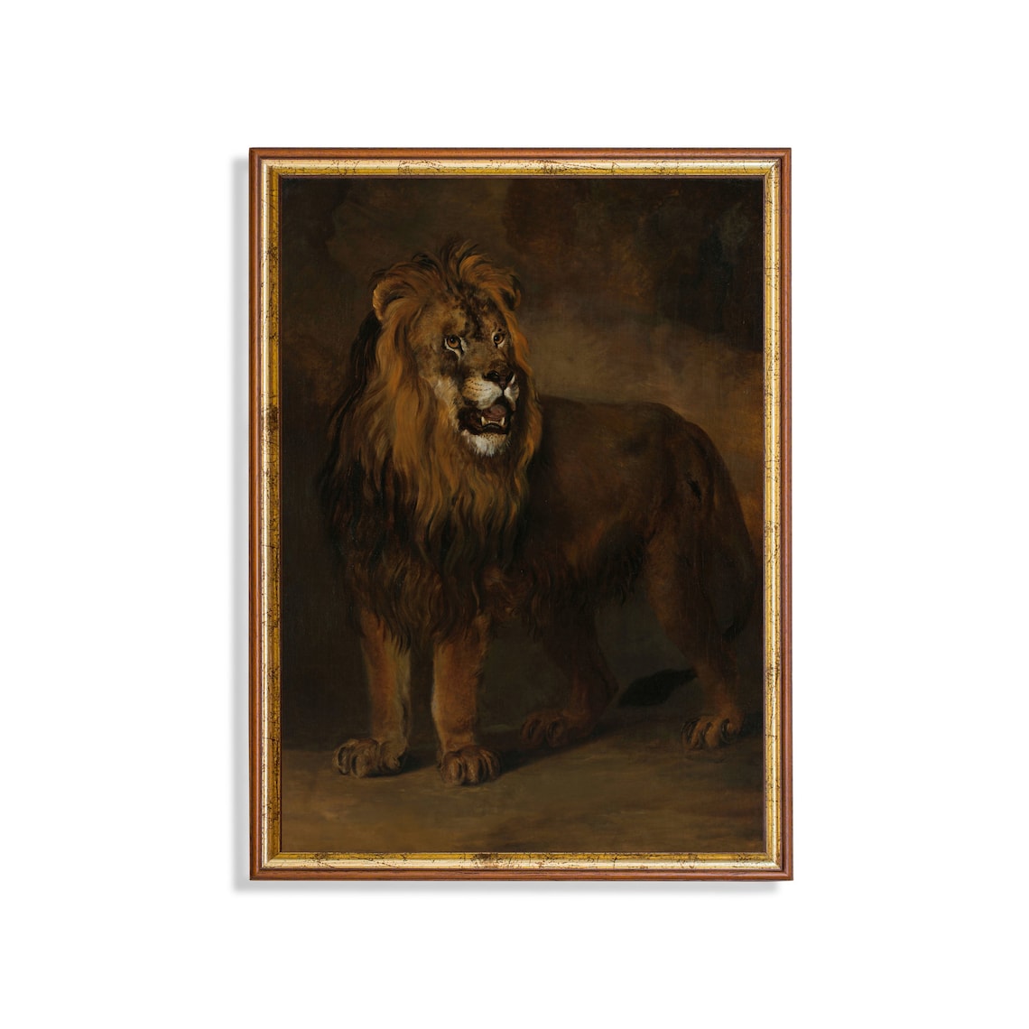 Majestic Standing Lion Antique Oil Painting Wildlife Animal Poster