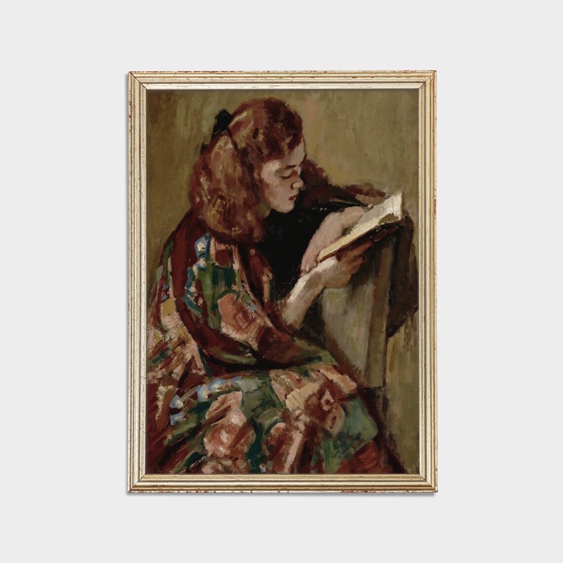 Woman Reading A Book In Floral Kimono Impressionist Painting Poster - Image 2