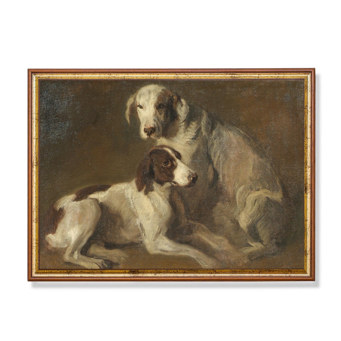 Vintage Dog Painting Antique Animal Rustic Print Dog Portrait Art Moody Painting Farmhouse Decor Fine Art Print