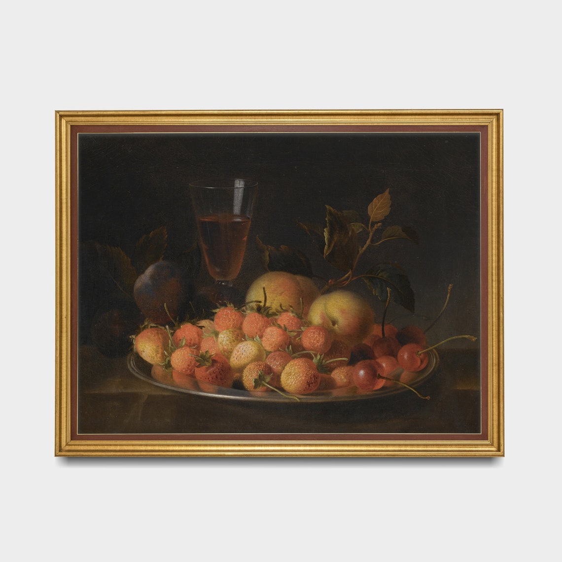 Still Life With Strawberries And Peaches Vintage Fruit Painting Poster - Image 3