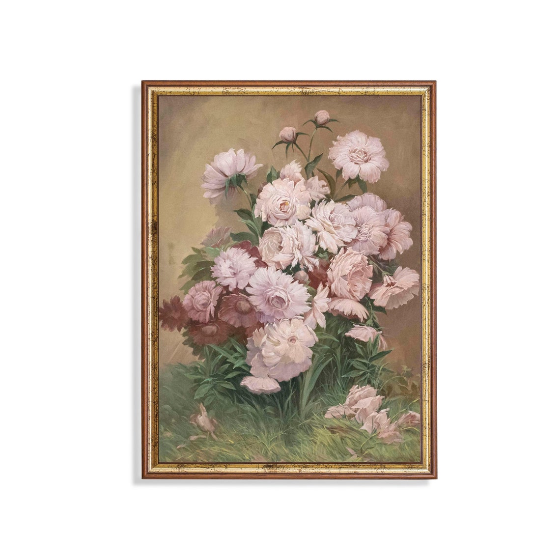 Blush Pink Peonies Blooming Antique Floral Oil Painting Poster