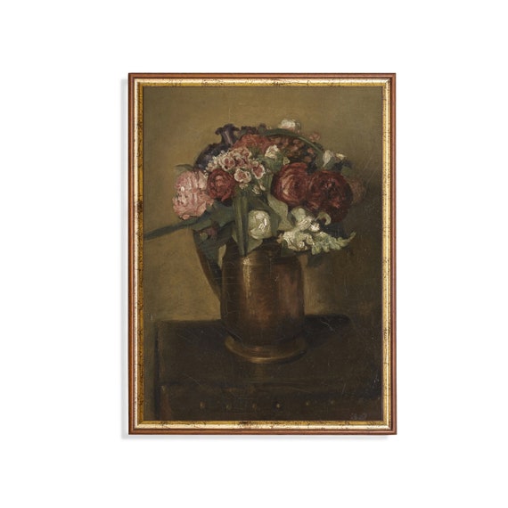 Printed And Shipped Vintage Still Life Flower Print Flowers In A Jug Retro Floral Wall Art Decor Antique Botanical Print Moody Art