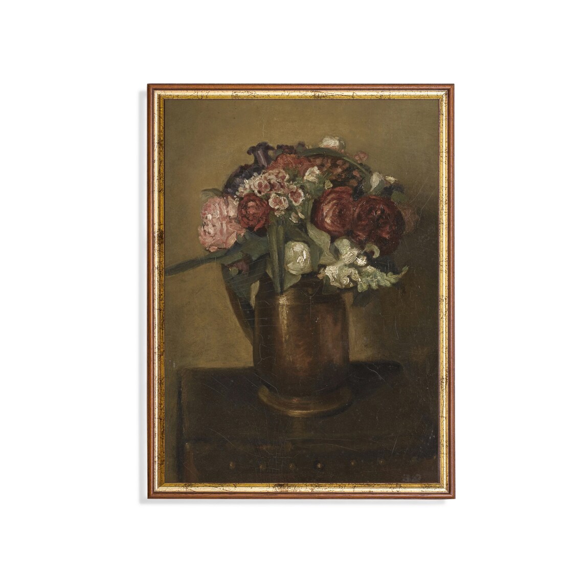 Dark Moody Bouquet of Roses in a Bronze Jug Still Life Painting Poster