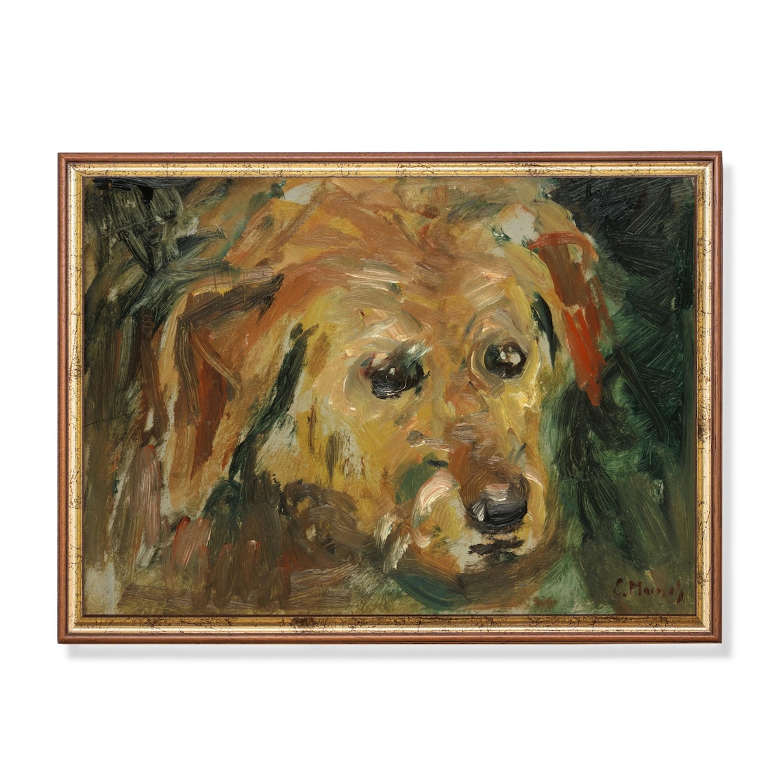 Gentle Golden Dog Portrait Impressionist Pet Oil Painting Poster