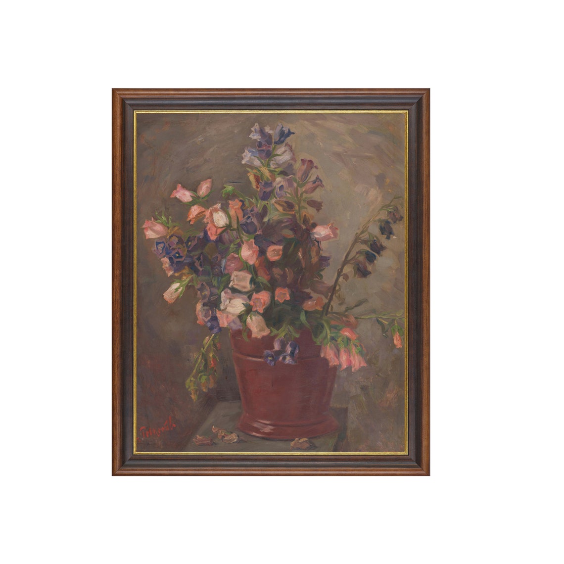 Vintage Flower Still Life Bouquet in Red Terracotta Pot Poster