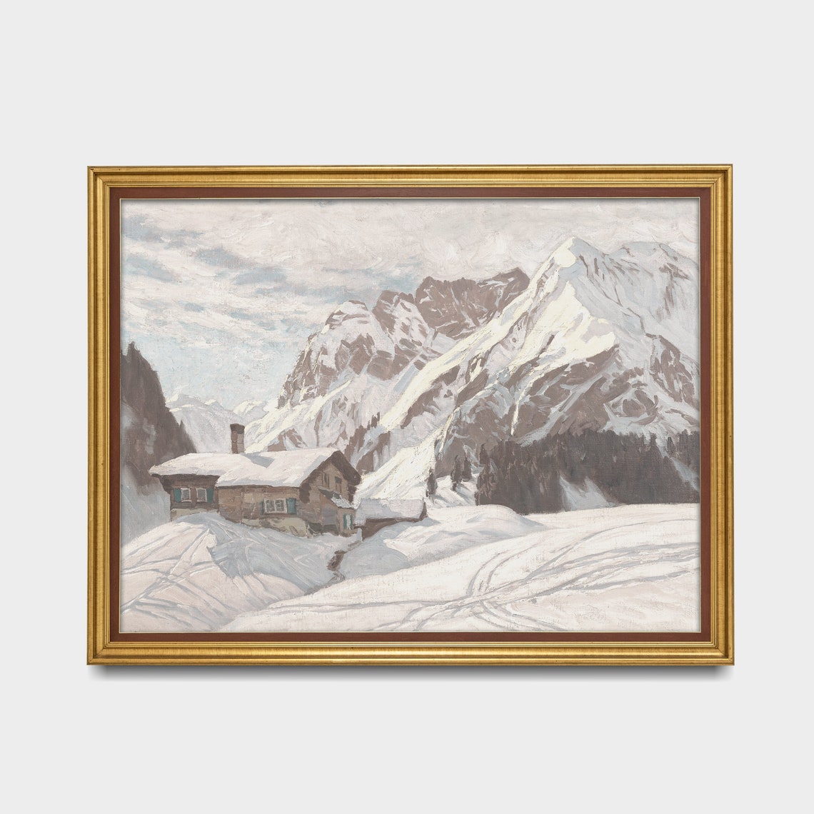 Alpine Chalet in Deep Snow Beneath Towering Snowy Peaks Poster - Image 2