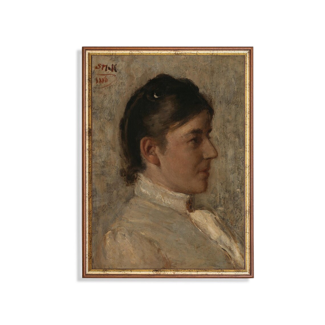 Young Woman in Profile Dated 1890 Classic Vintage Portrait Poster