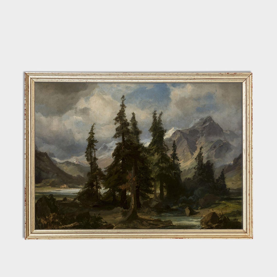 Alpine Pines with Stormy Mountain Peaks Vintage Landscape Poster - Image 3