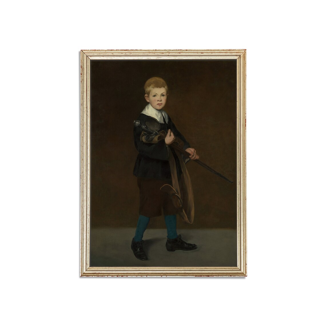 Young Boy Holding a Sword Antique Child Portrait Oil Painting Poster - Image 3