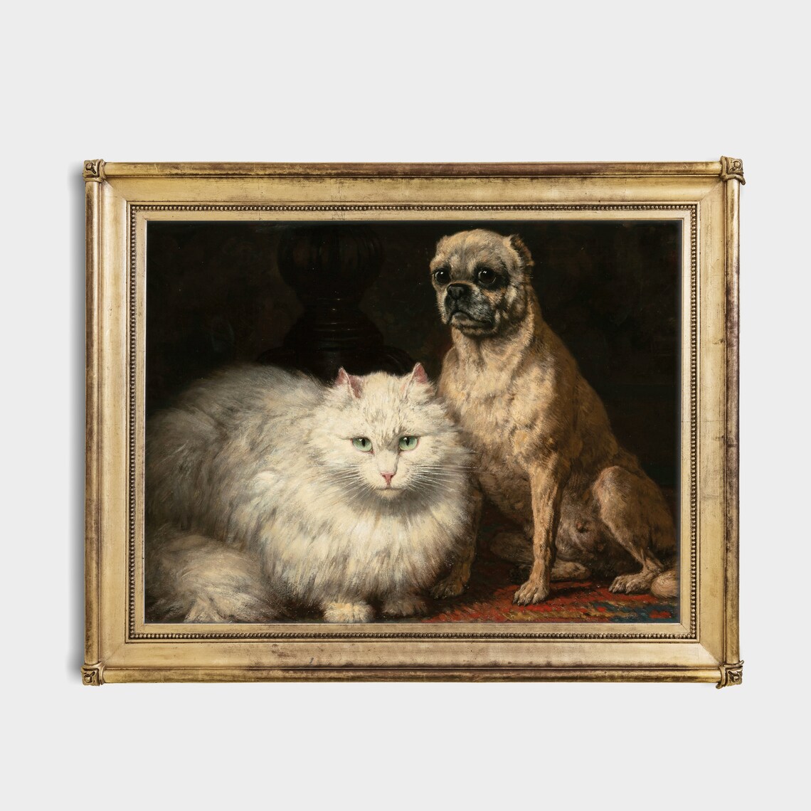 Vintage Cat Dog Painting Antique Animal Fine Print Moody Rustic Oil Painting Wall Art Farmhouse Decor - Image 4