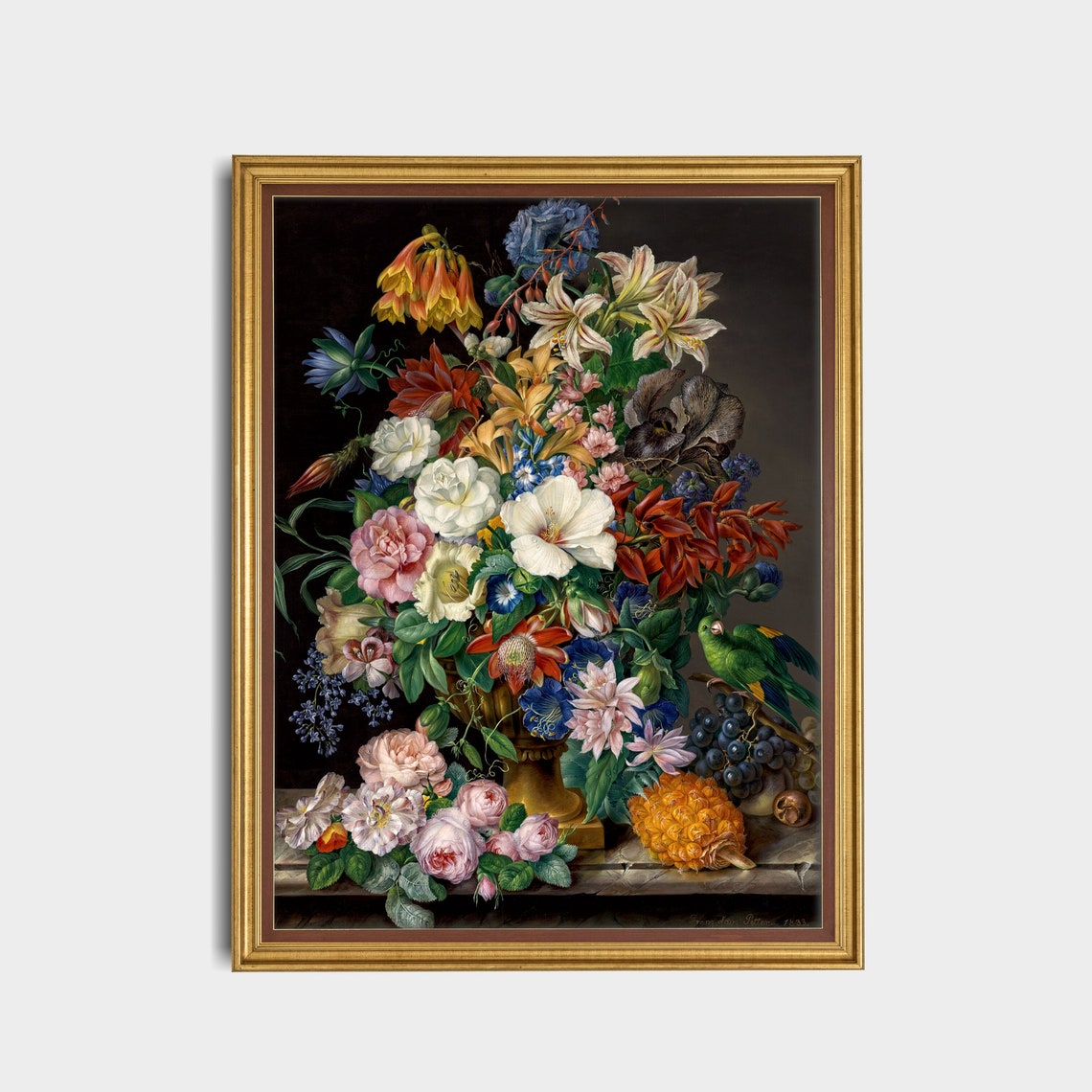 Elaborate Bouquet With a Green Parrot Dutch Floral Still Life Poster - Image 5