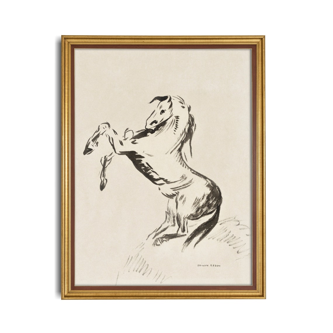 Rearing Horse Bold Ink Sketch Antique Equestrian Drawing Wall Art - Image 4