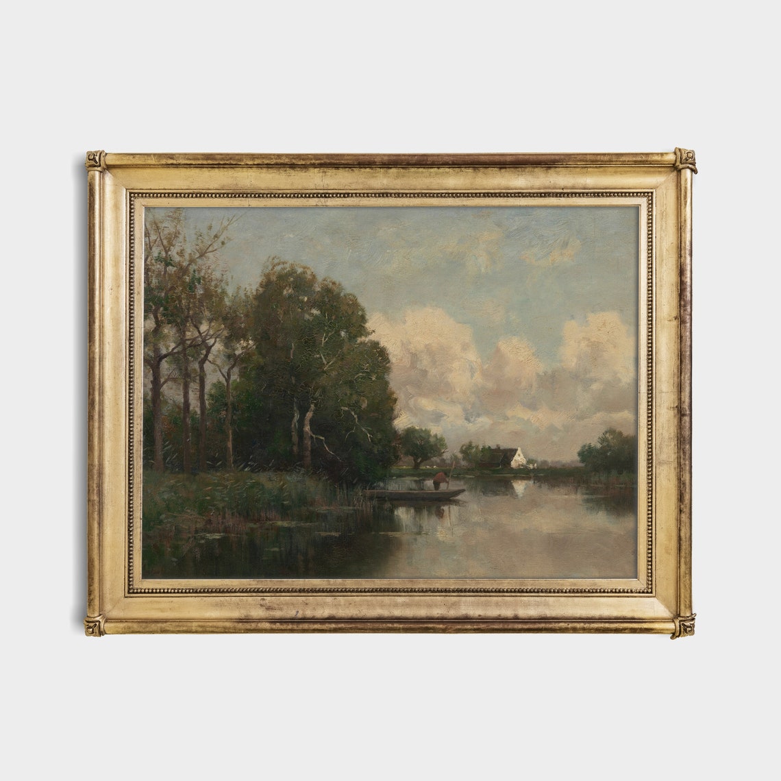 Quiet River Flowing Past Tall Trees Toward a Distant Cottage Poster - Image 4