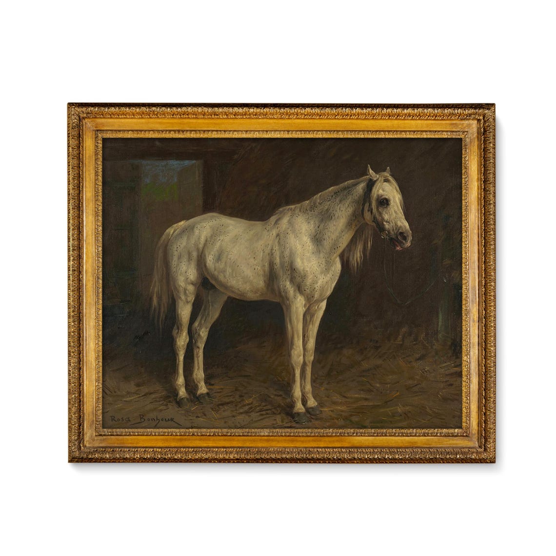 Dappled White Horse in a Stable Rosa Bonheur Equestrian Poster - Image 3