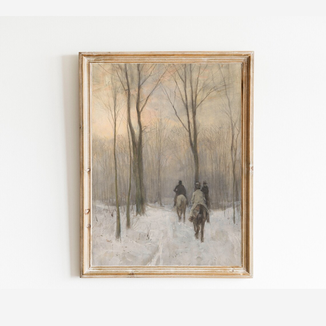 Horse Riders in a Snowy Winter Woodland Vintage Painting Poster - Image 3